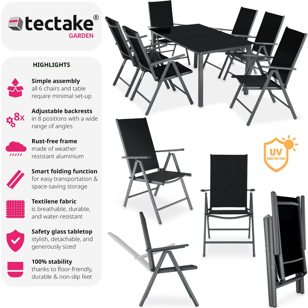 tectake 6 Seater Anthracite Garden Dining Set Image 6