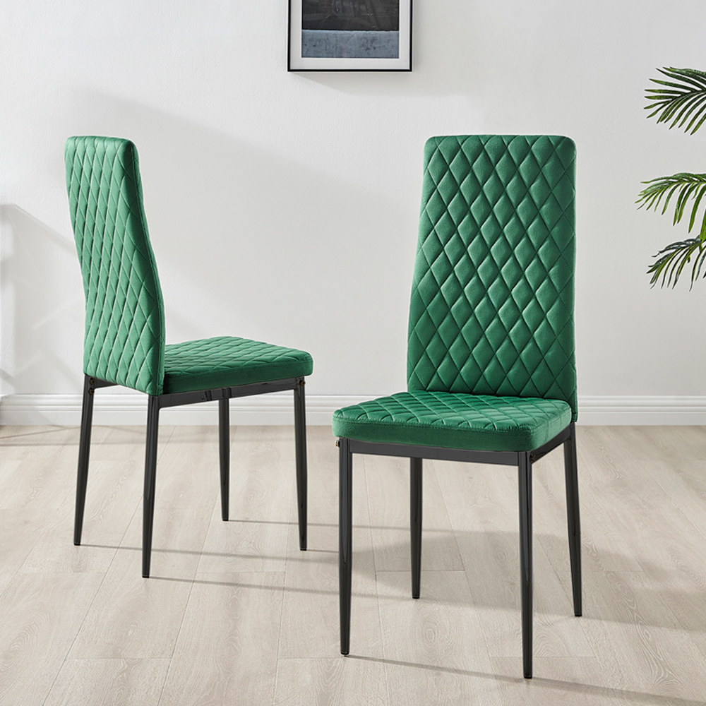 Furniturebox Valera Set of 4 Green and Black Velvet Dining Chair Image 2