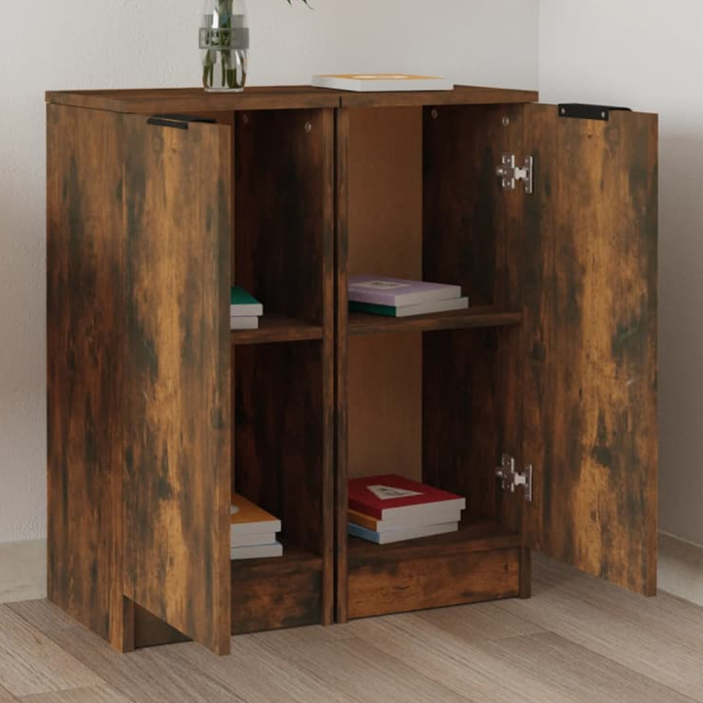 vidaXL Single Door Smoked Oak Narrow Sideboard Set of 2 Image 1