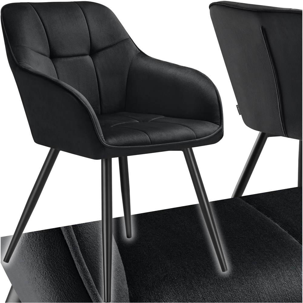 tectake Marilyn Black Quilted Velvet Dining Chair with Armrest Image 2
