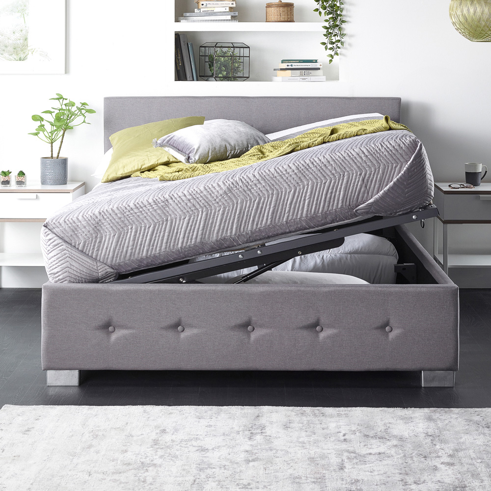 Aspire Double Grey Linen Side Opening Ottoman Storage Image 4