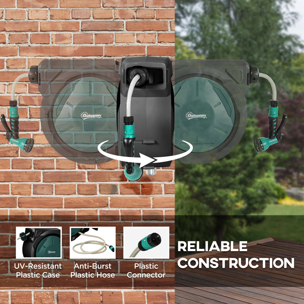 Outsunny Green Retractable Hose Reel Wall Mounted with Lock 30m Image 7