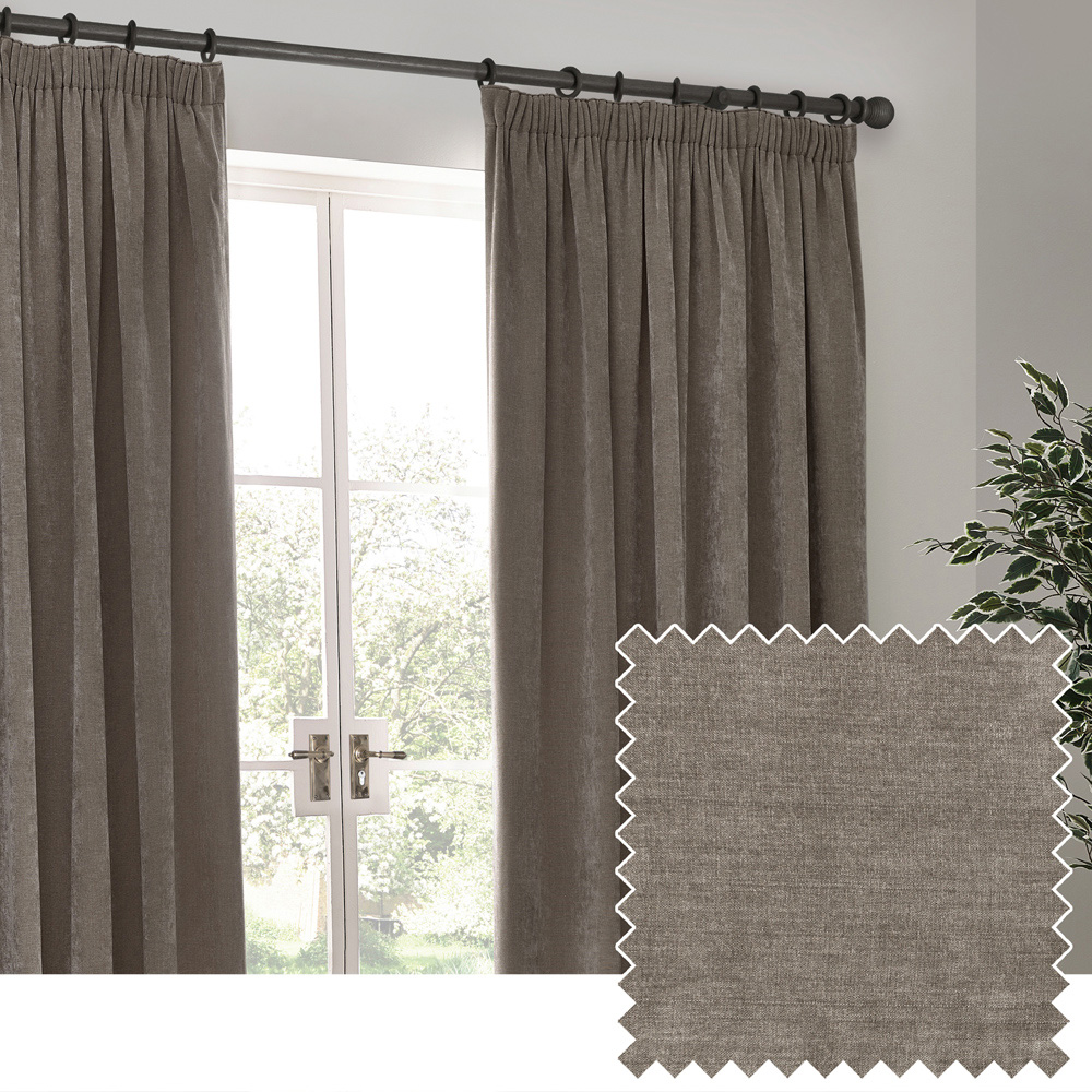 Yard Heavy Greige Chenille Blackout Pencil Pleat Curtains 229 x 229cm Image 2