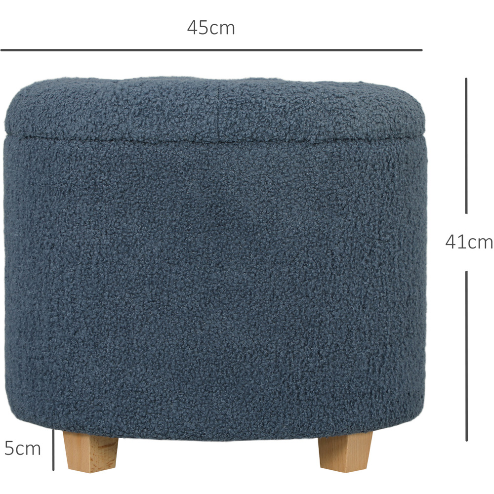 HOMCOM Blue Teddy Fleece Round Ottoman Footstool Image 8
