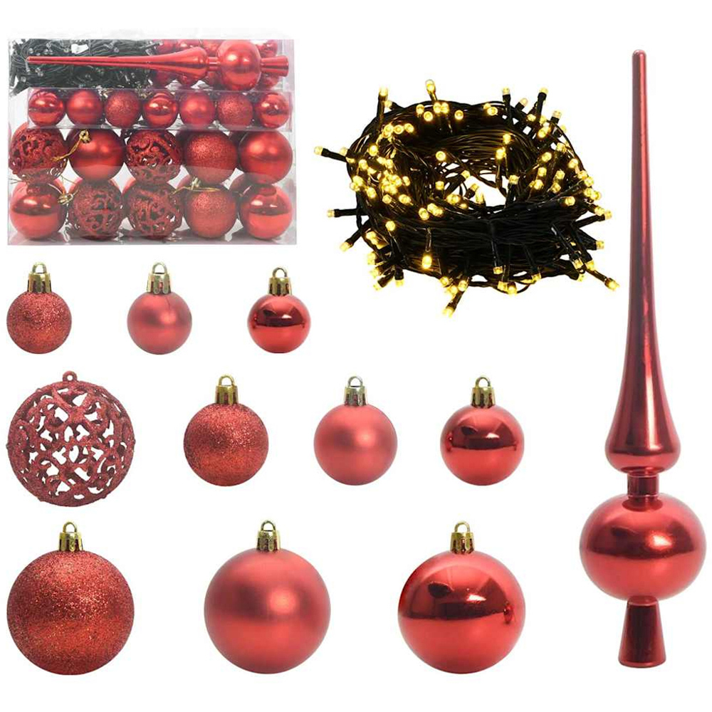 vidaXL Pre-Lit Red Baubles Green Artificial Christmas Tree 4ft Image 3