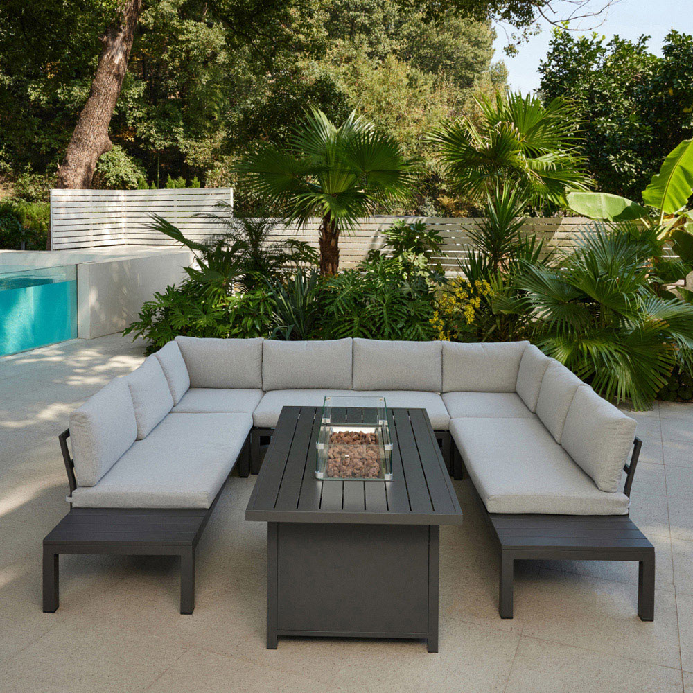 Home Detail Bahila 8 Seater Dark Grey U Shape Garden Sofa Set with Fire Pit Table Image 6
