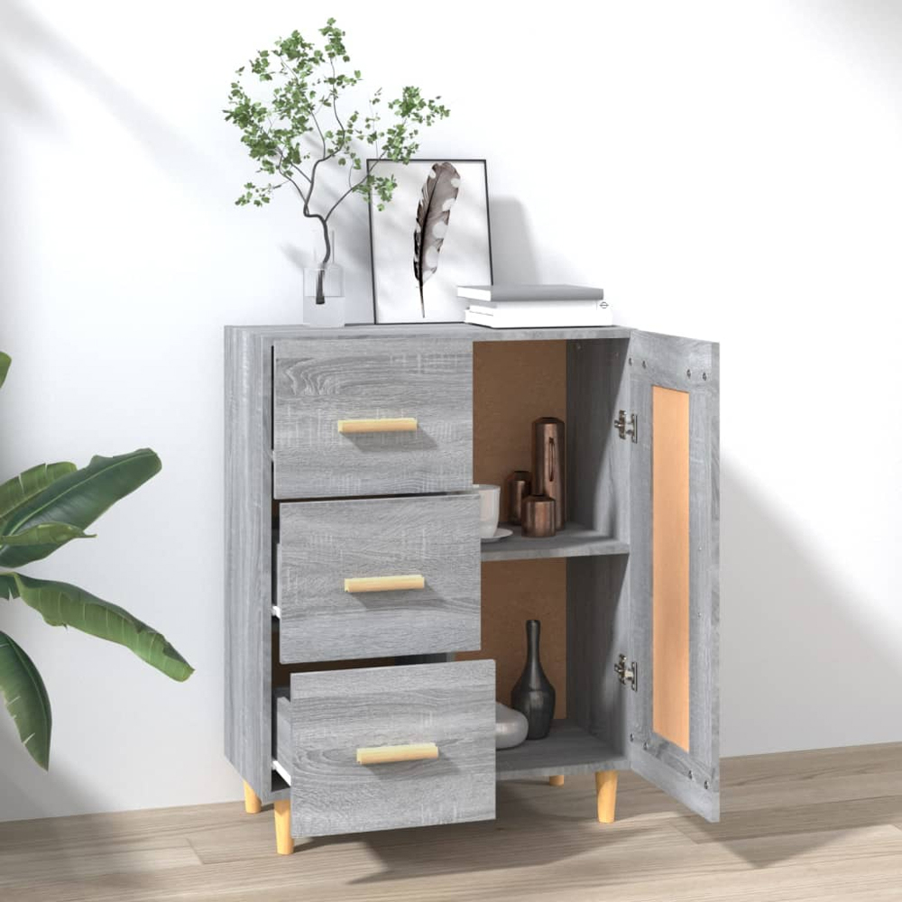 vidaXL Single Door 3 Drawer Grey Sonoma Wooden Sideboard Image 8