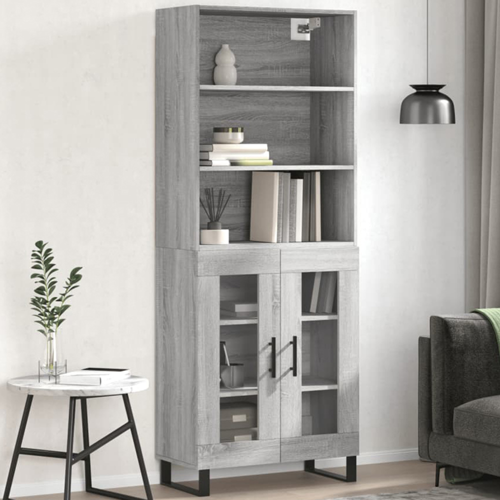 vidaXL 2 Glass Door 3 Shelf Grey Sonoma Highboard Image 1