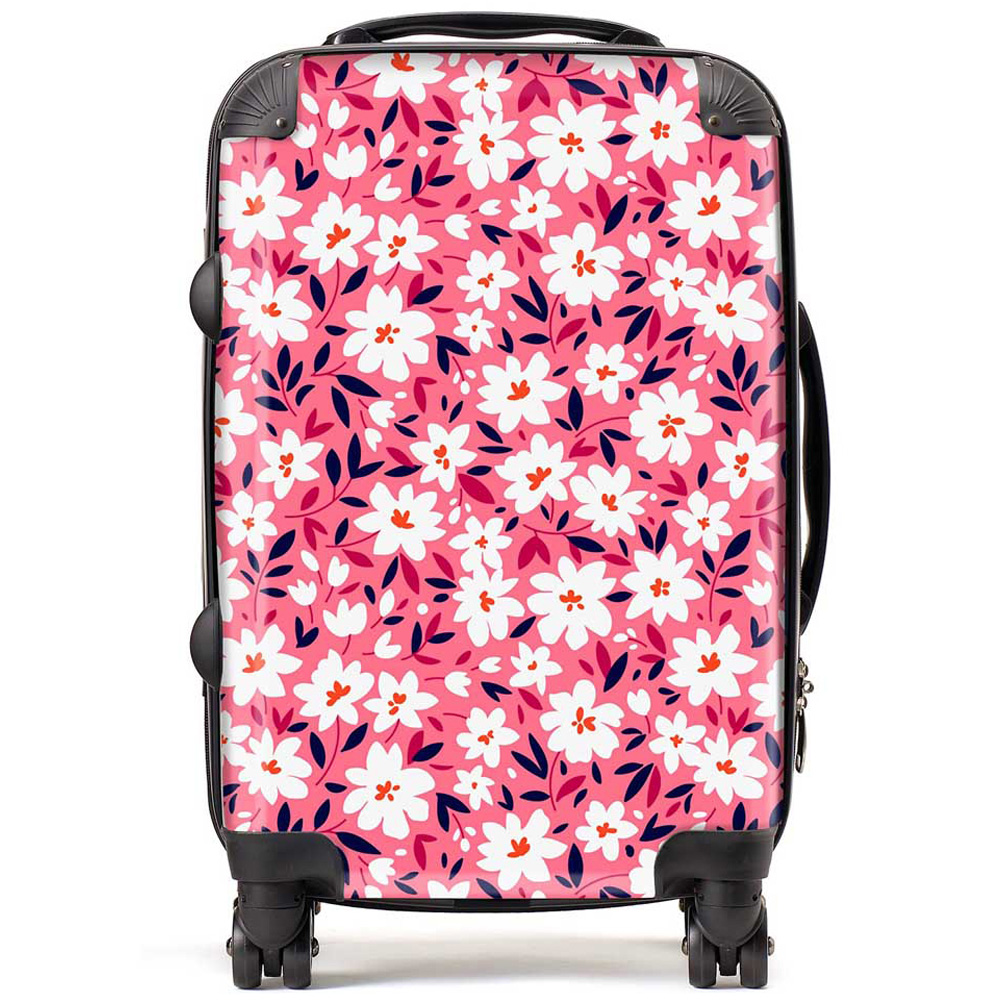 Warren Reed Designer Cabin Small Cute White Flower Pattern Suitcase Image 1