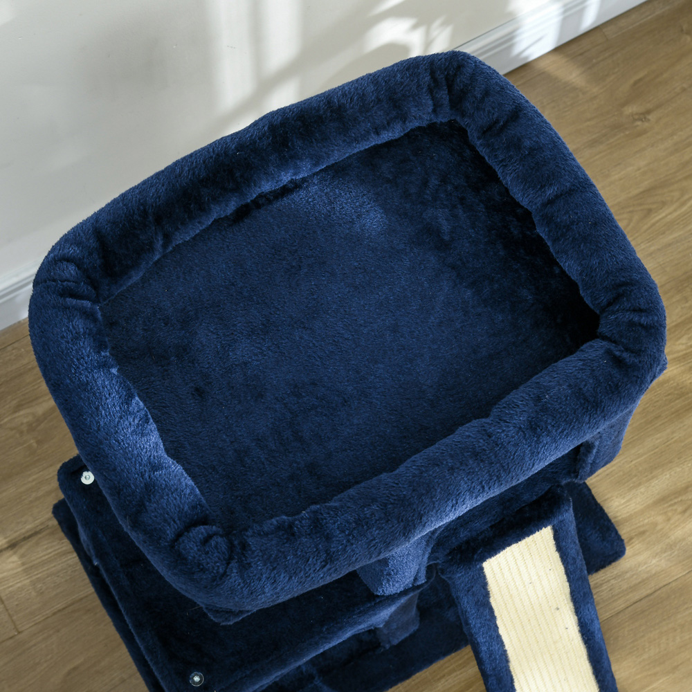PawHut Navy Blue 2 House Rest and Play Cat Activity Tree Image 3