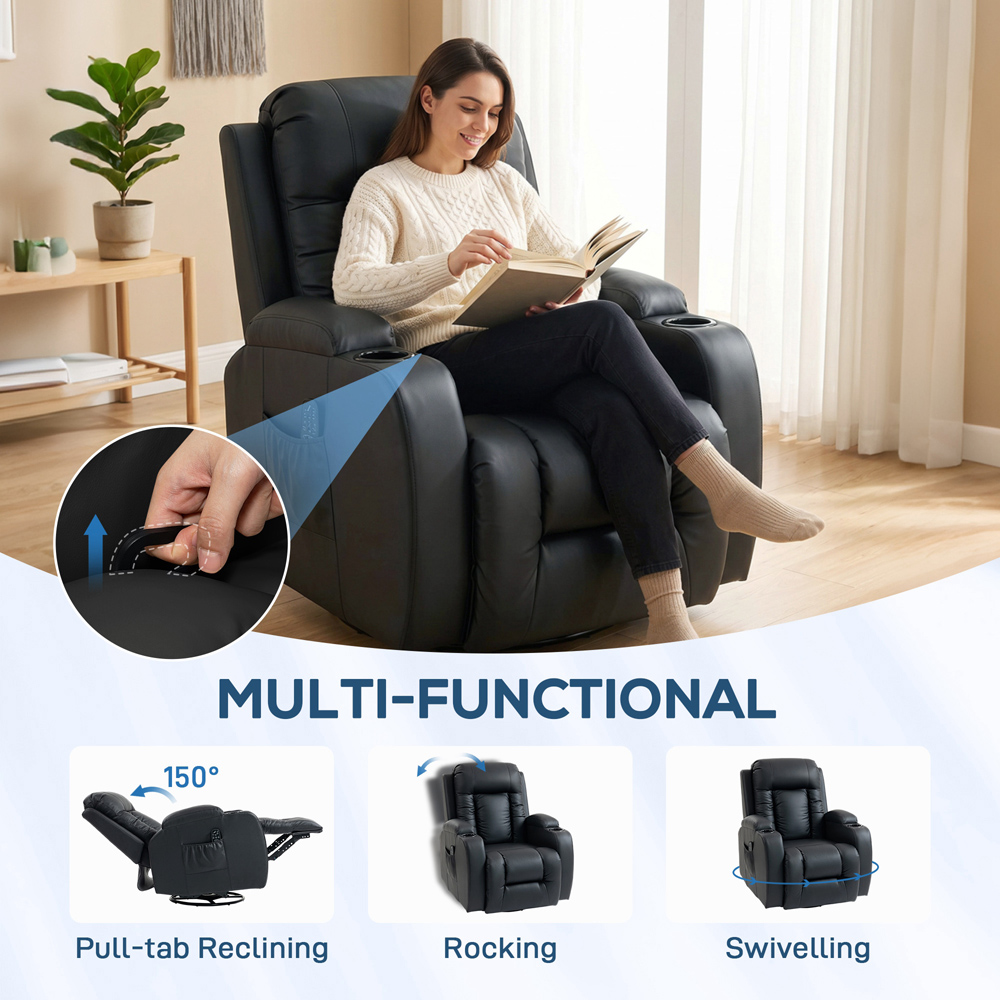 HOMCOM Black Massage and Heat Recliner Chair with 8-Point Vibration Image 6