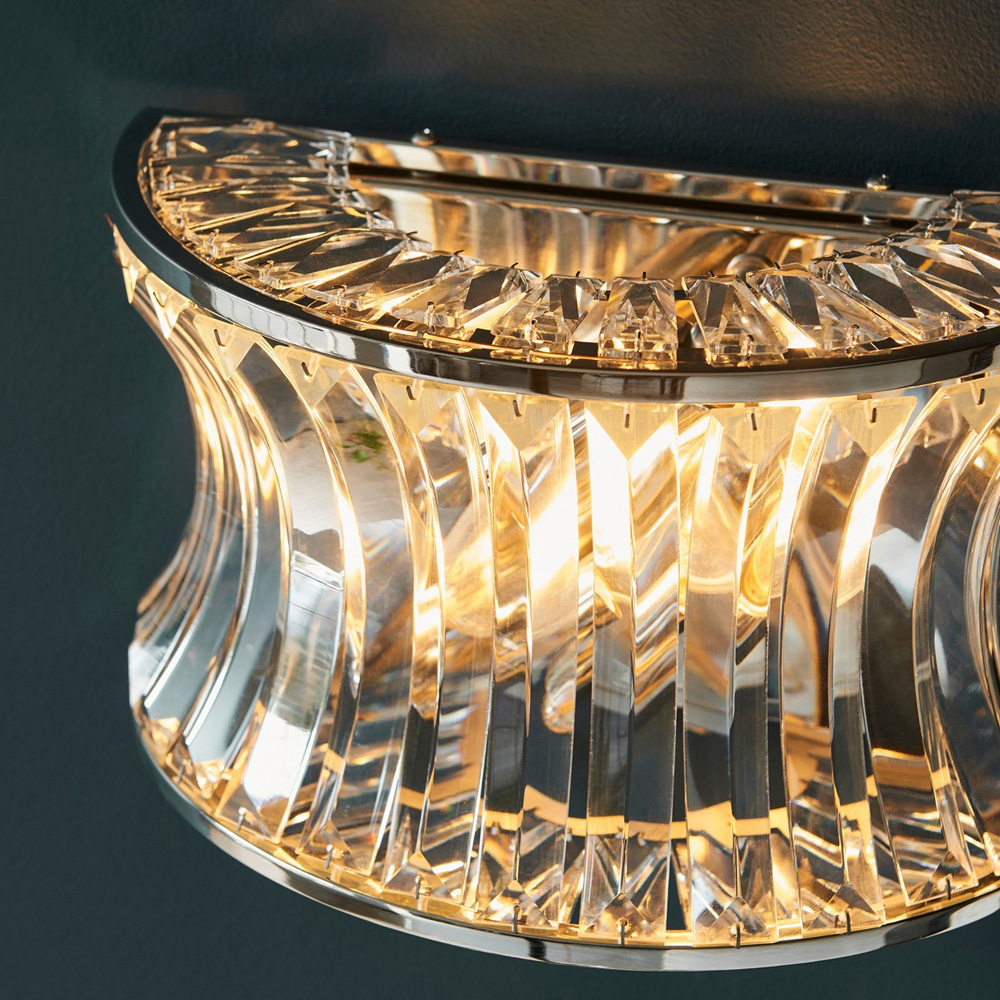 Merano Vittoria Crystal and Clear Glass Bright Nickel Plate Wall Lamp Image 4