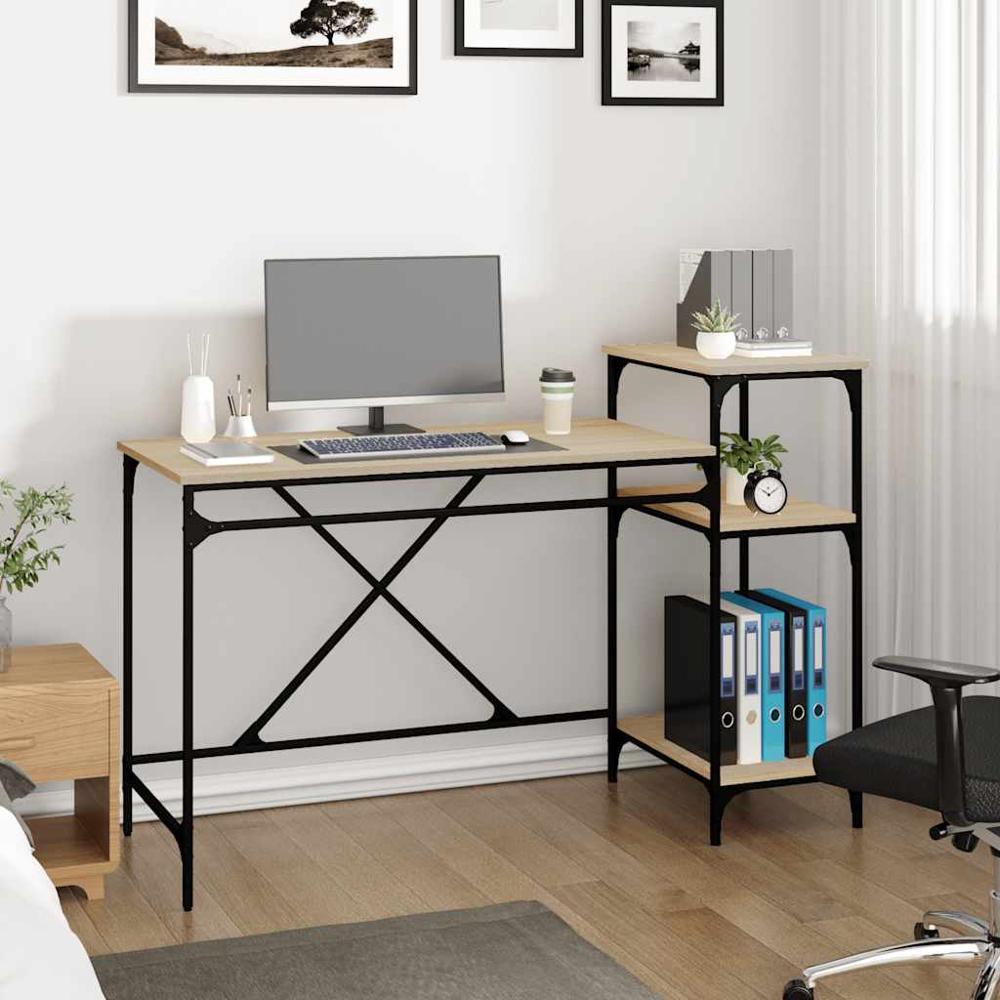 vidaXL 3 Shelf Industrial Style Computer Desk Sonoma Oak Image 7