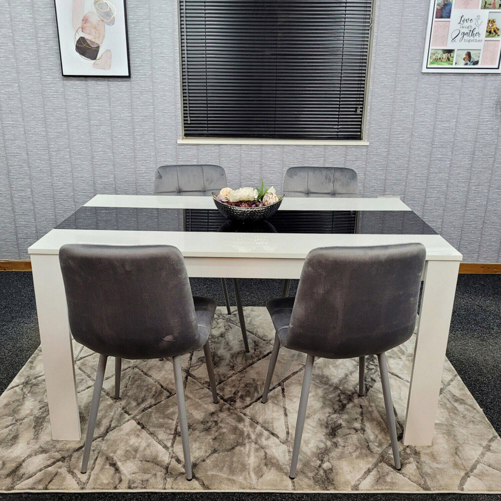 Portland Velvet and Wood 4 Seater Dining Set Grey White and Black Image 6