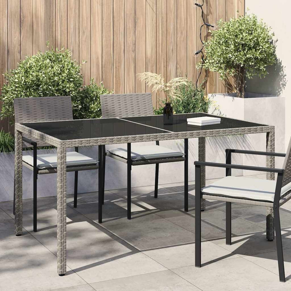 Walplus 6 Seater Grey Poly Rattan Tempered Glass Steel Garden Table Image 1
