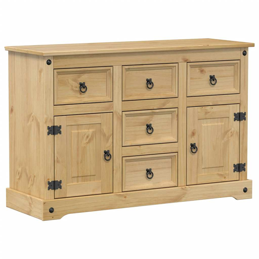 vidaXL Corona 2 Door 5 Drawer Solid Pine Wood Sideboard Image 2
