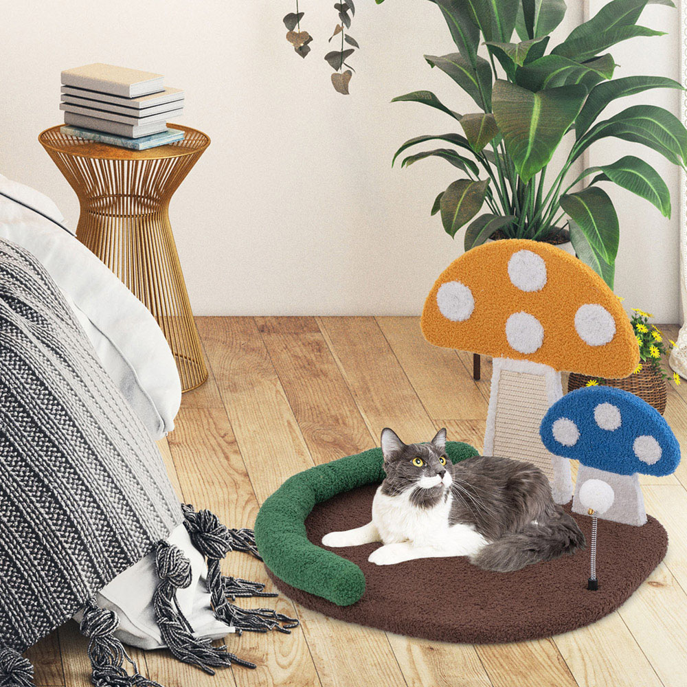 Costway Mushroom Multicolour Cat Bed with Sisal Scratching Panel Image 4