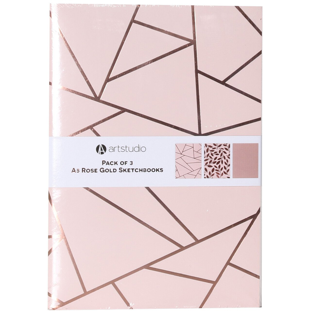 Art Studio Pack of 3 A5 Rose Gold Sketchbooks Image