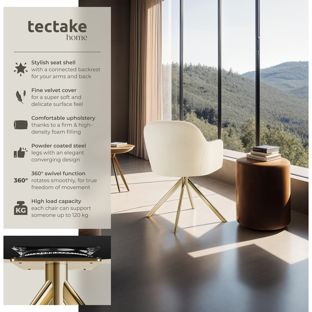 tectake Lona Cream and Gold Velvet Fabric Swivel Accent Chair Image 6