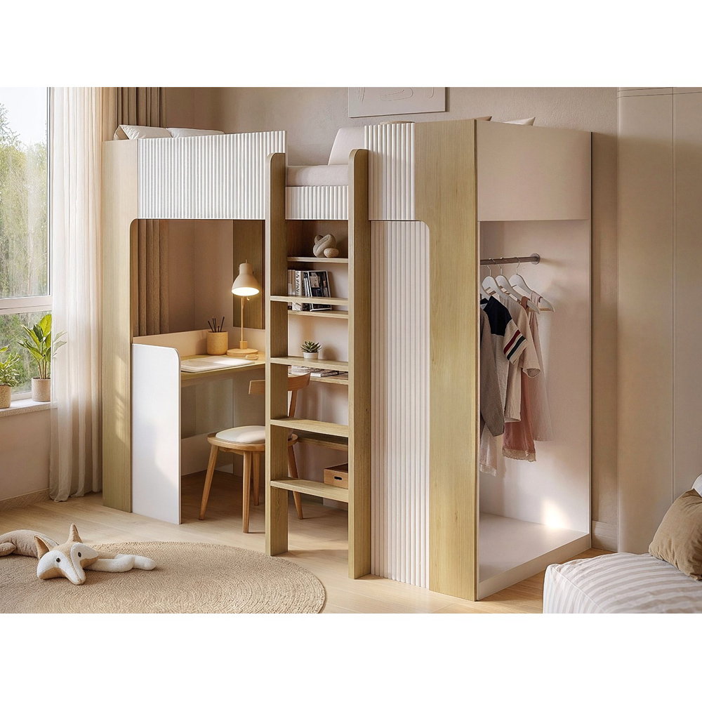 Flair Aeson White and Oak High Sleeper with Desk and Wardrobe Image 5