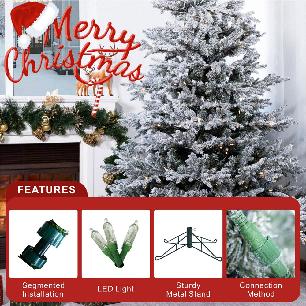 Abrihome 620 Warm White LED Pre-Lit Noble Fir Snow Covered Artificial Christmas Tree 8ft Image 7