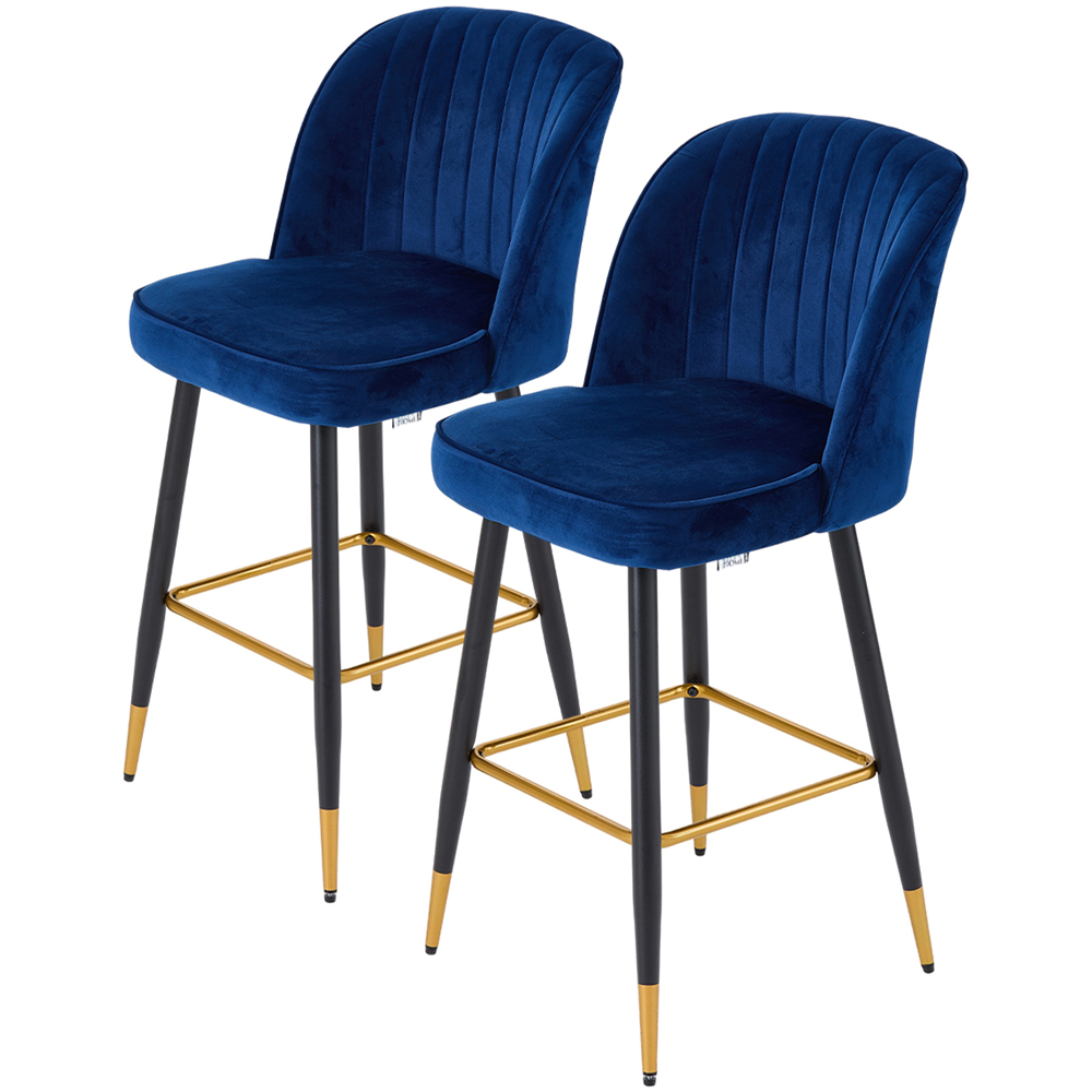 Living and Home Royal Blue Upholstered Bar Stool Set of 2 Image 2