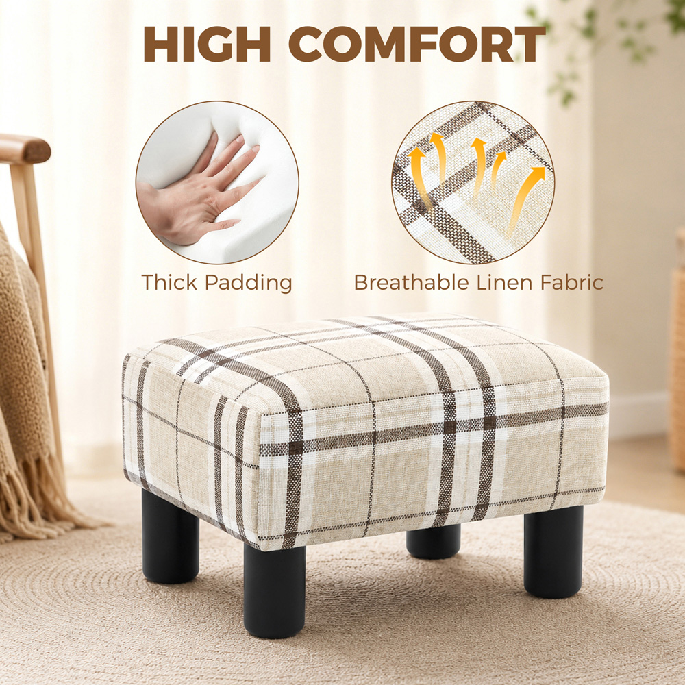 HOMCOM Multicoloured Chic Linen Fabric Footstool Ottoman Cube with Legs Image 3