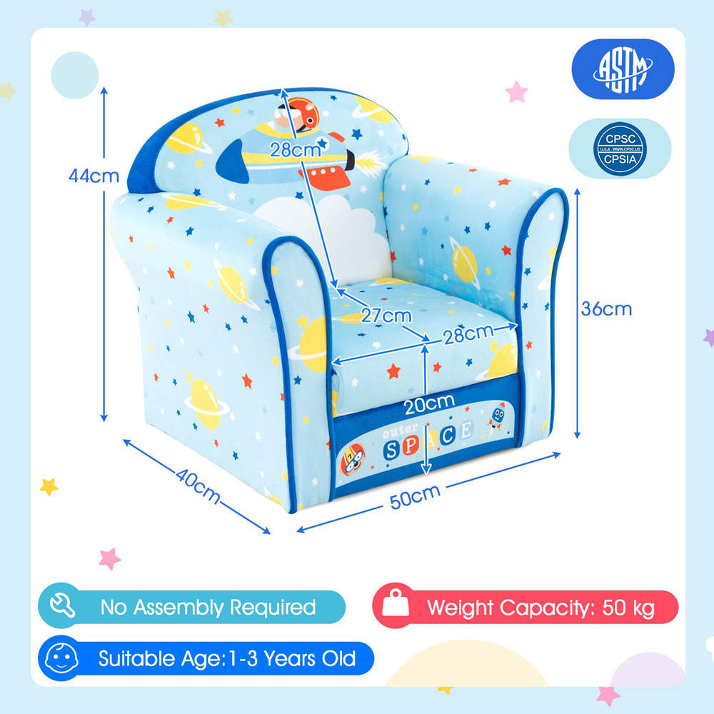 Costway Blue Space Kids Armchair Image 8