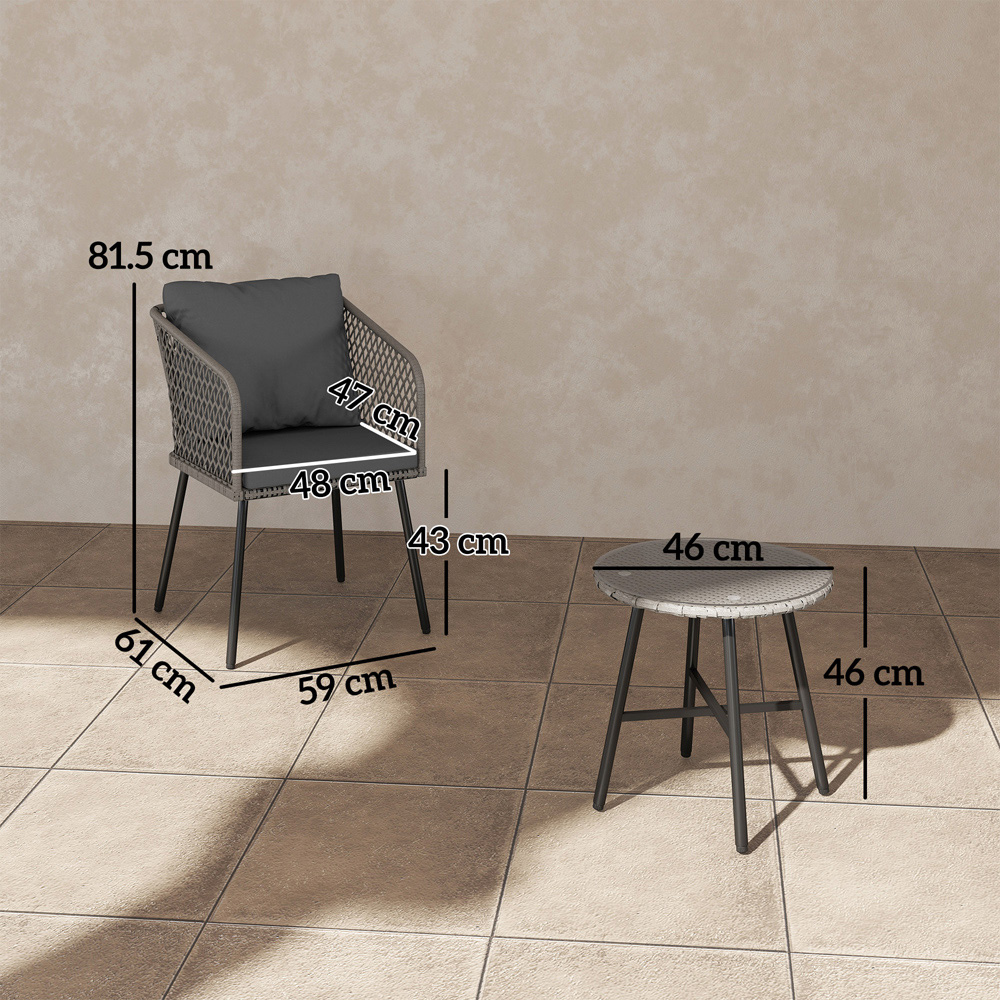 Outsunny 2 Seater Grey Rattan Bistro Set with Cushions Image 9