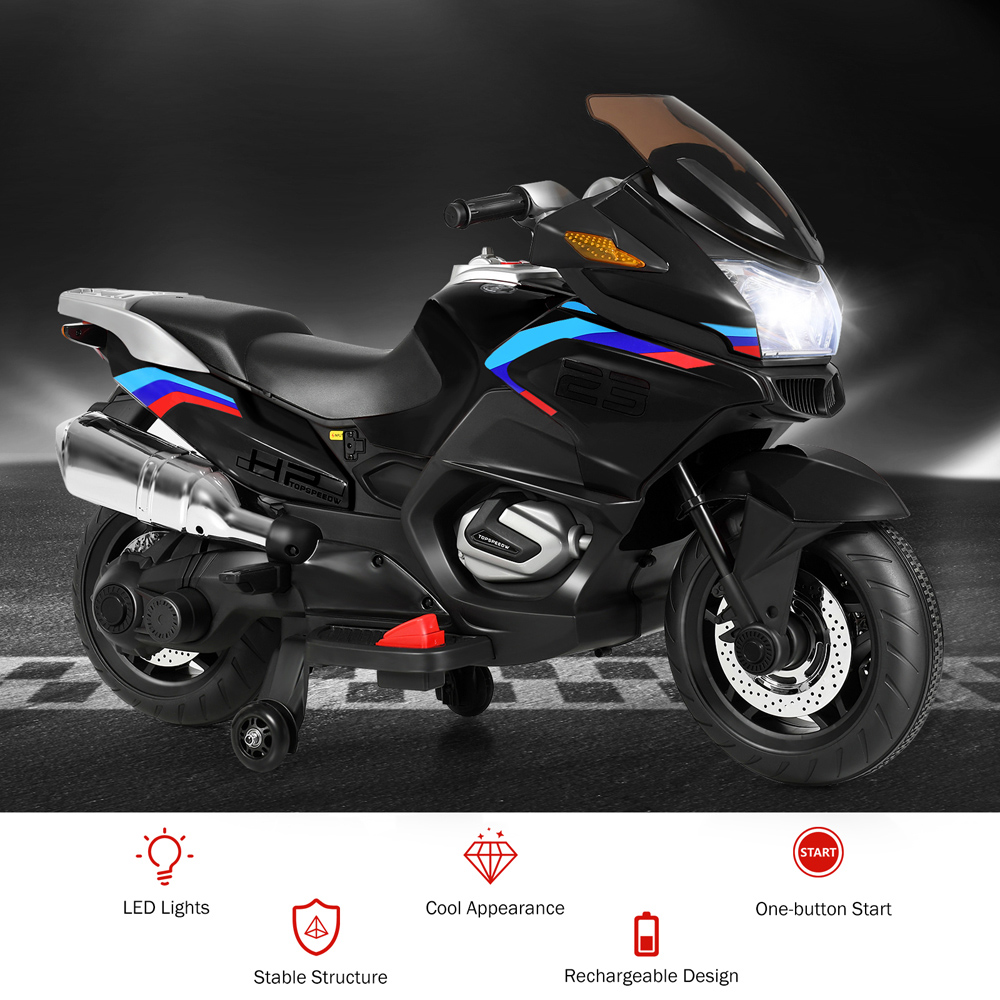 Costway Black Electric Battery Powered Ride On Motorcycle with Training Wheels Image 4