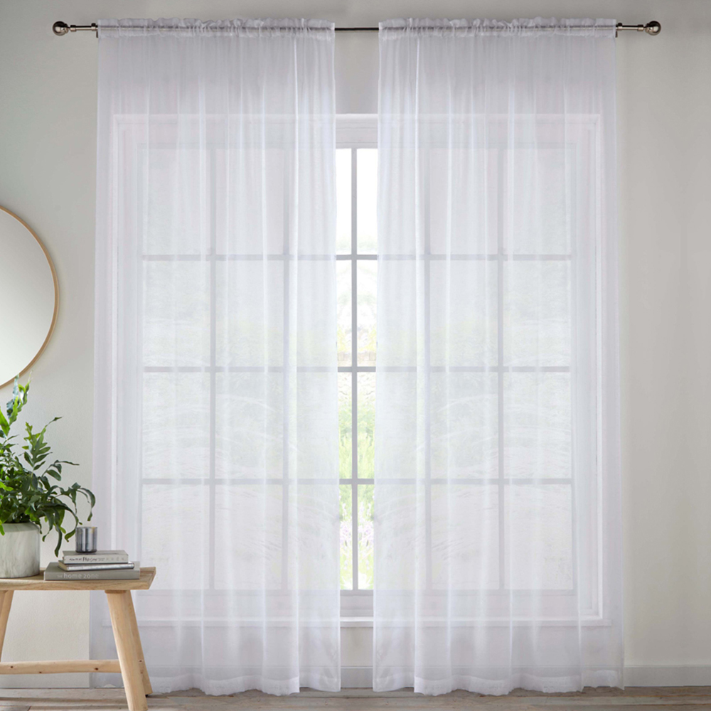 Tyrone Textiles Crystal White Plain Sheer Voile Panel Curtain 140 x 114cm Image 1