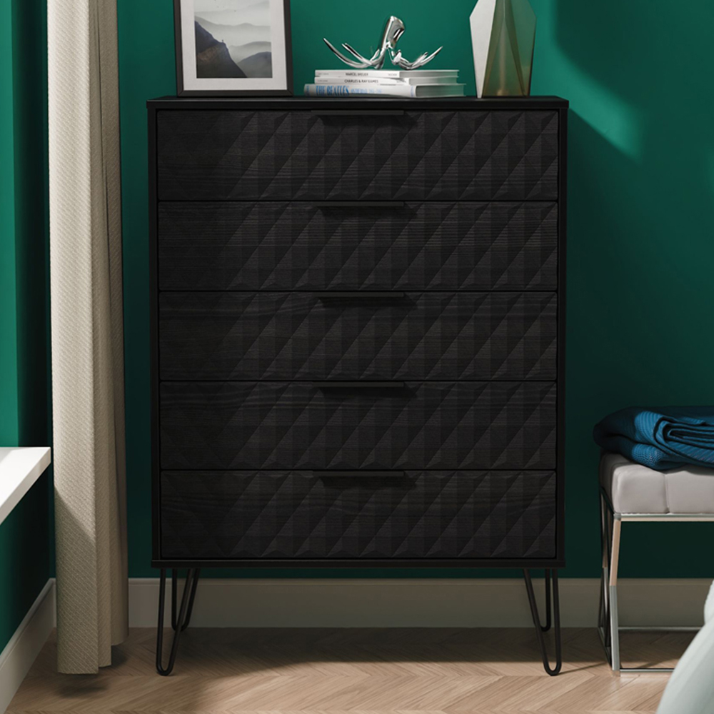 Crowndale Harlequin 5 Drawer Black Ash Chest of Drawers Ready Assembled Image 1