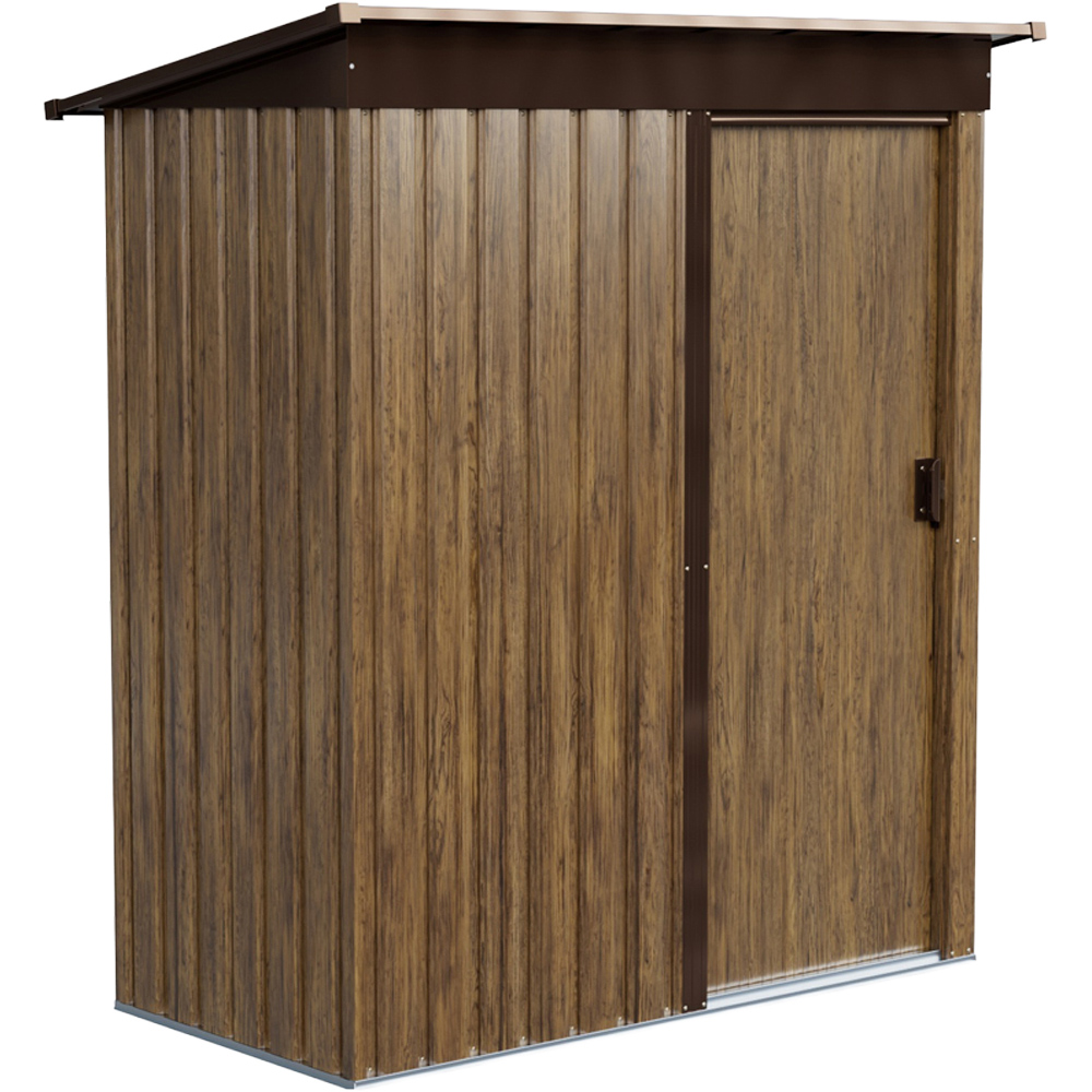 Living and Home 3 x 5ft Brown Wood Grain Metal Pent Garden Storage Shed Image 2