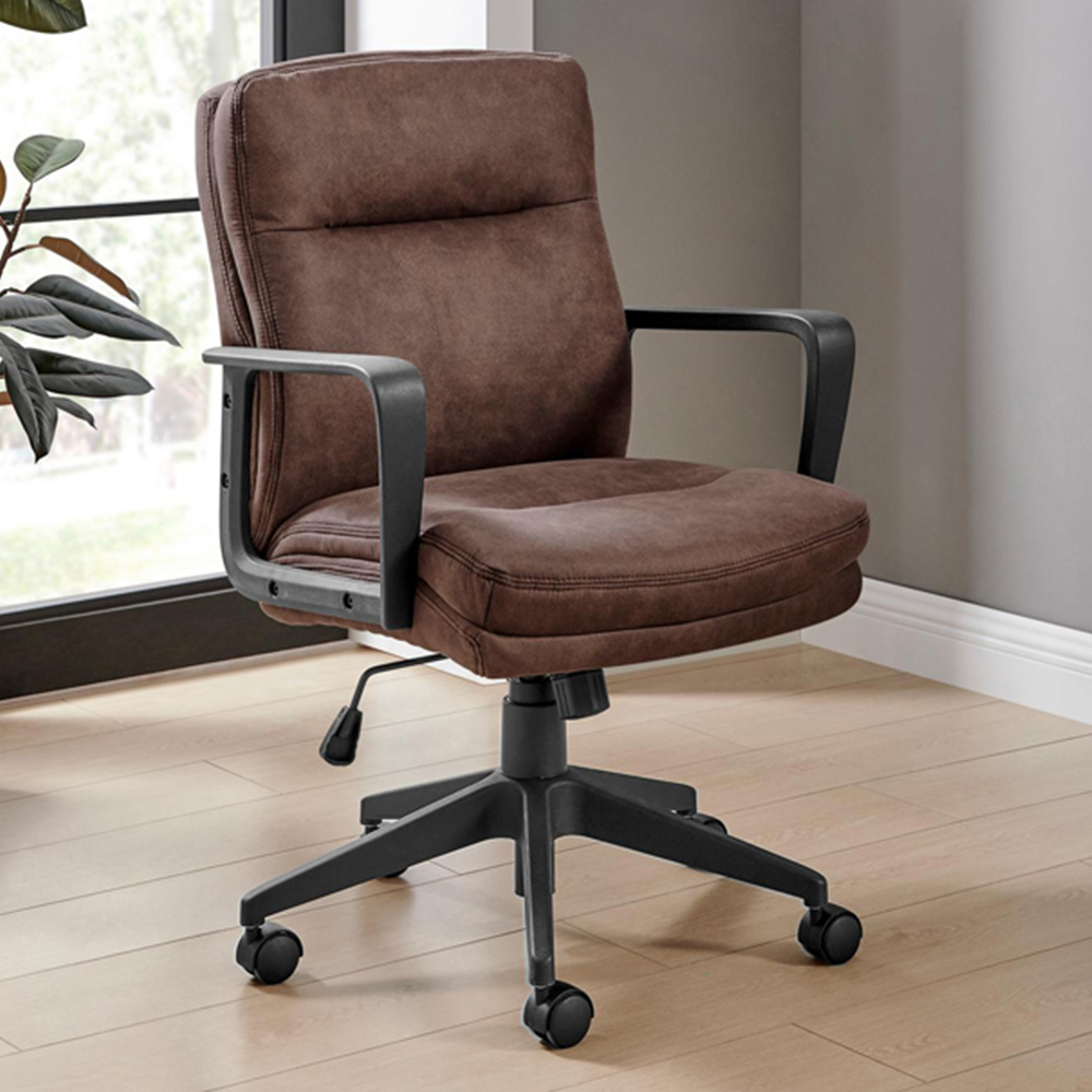 Furniturebox Racicot Brown Faux Leather Office Chair Image 1