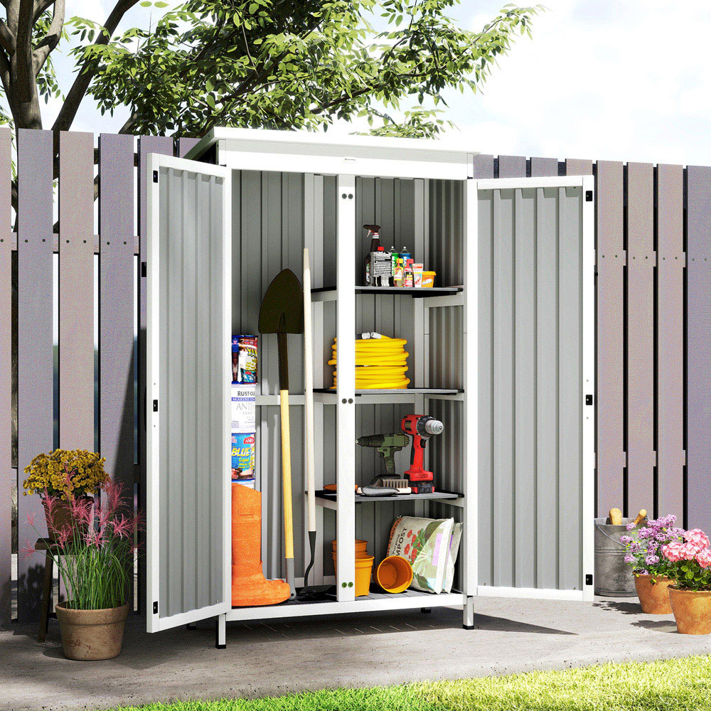 Outsunny 3 x 1.4ft 2 Door White and Black Outdoor Storage Cabinet Image 7