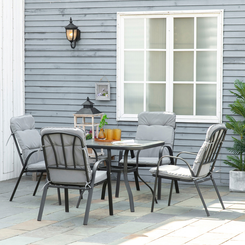 Outsunny 4 Seater Black and Grey Garden Dining Set Image 1