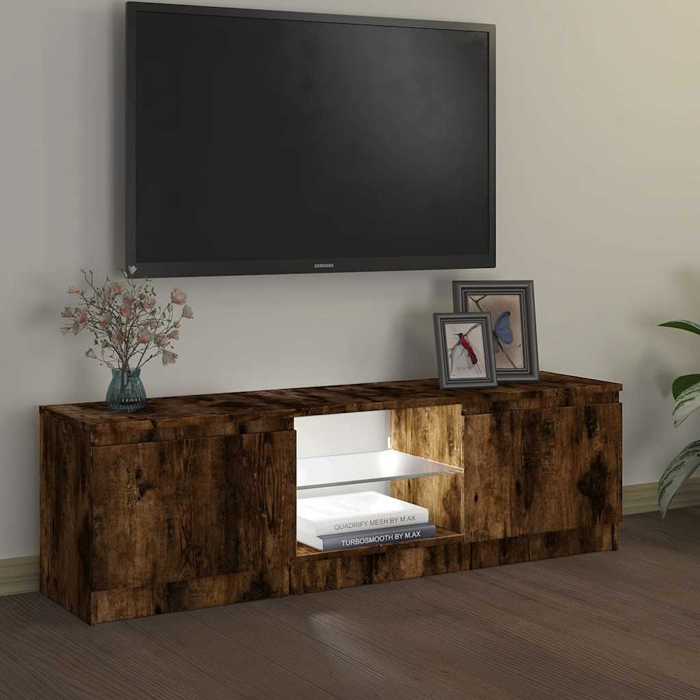 vidaXL 2 Door 2 Shelf Smoked Oak LED TV Cabinet Image 5