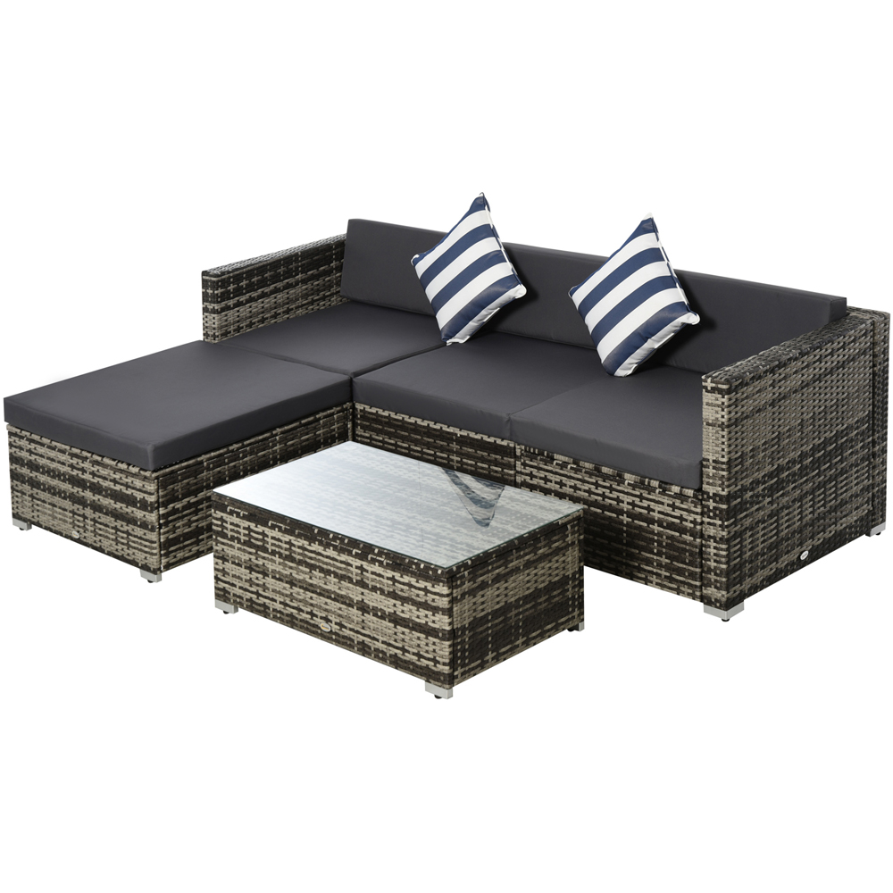 Outsunny 4 Seater Mixed Grey Rattan Sectional Garden Lounge Set Image 2