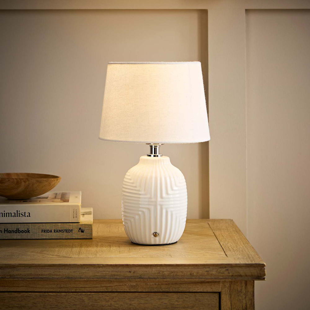 ValueLights Harrison White Geometric Ribbed Rechargeable Small Table Lamp Image 6