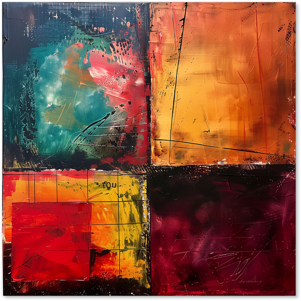 Warren Reed Designer Quadrant Fusion Colours in Conflict Glass Kitchen Splashback 60 x 60cm Image 2