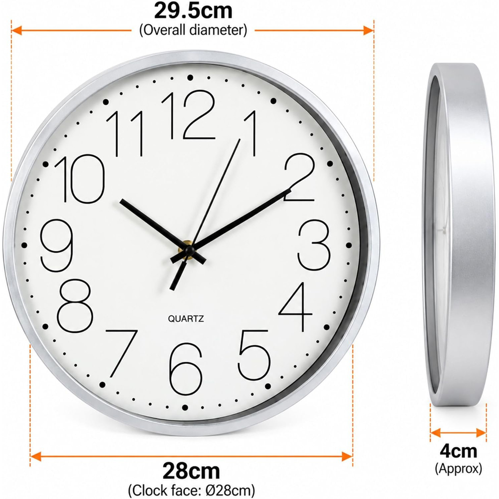 Marco Paul White Round Wall Clock with Silver Rim 28cm Image 7