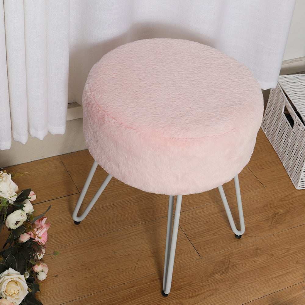 Living and Home Pink Fuzzy Vanity Footstool Image 6