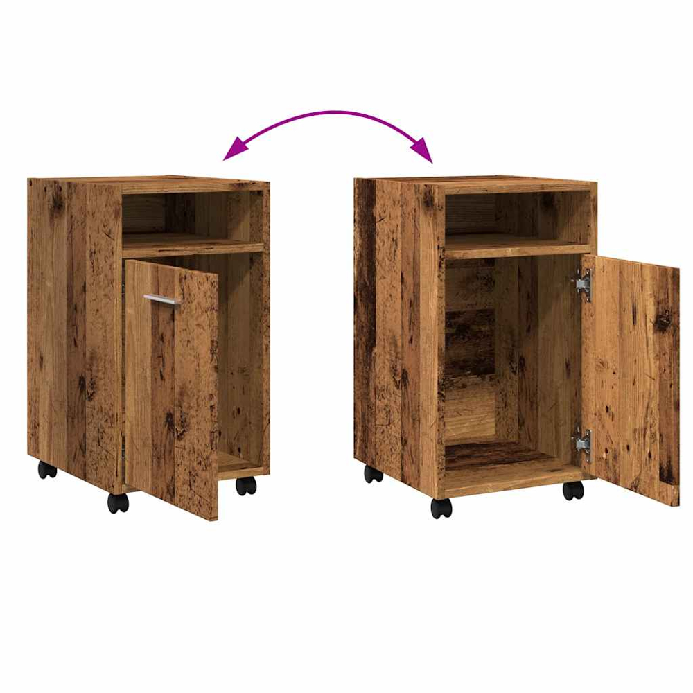 vidaXL Single Door Single Shelf Old Wood Storage Cabinet with Wheels Image 8