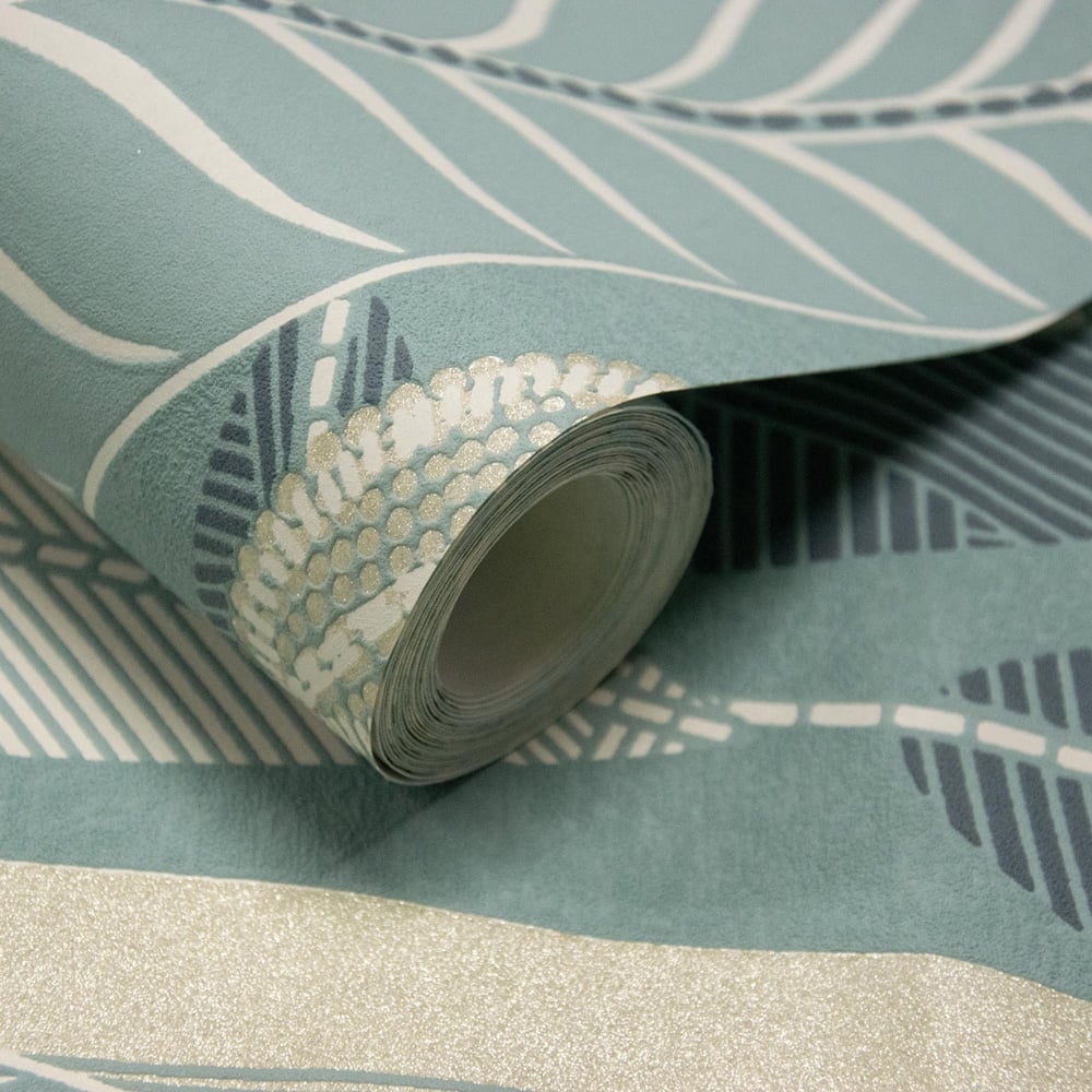 Grandeco Savannah Modern Foliage Blown Vinyl Green Wallpaper Image 2