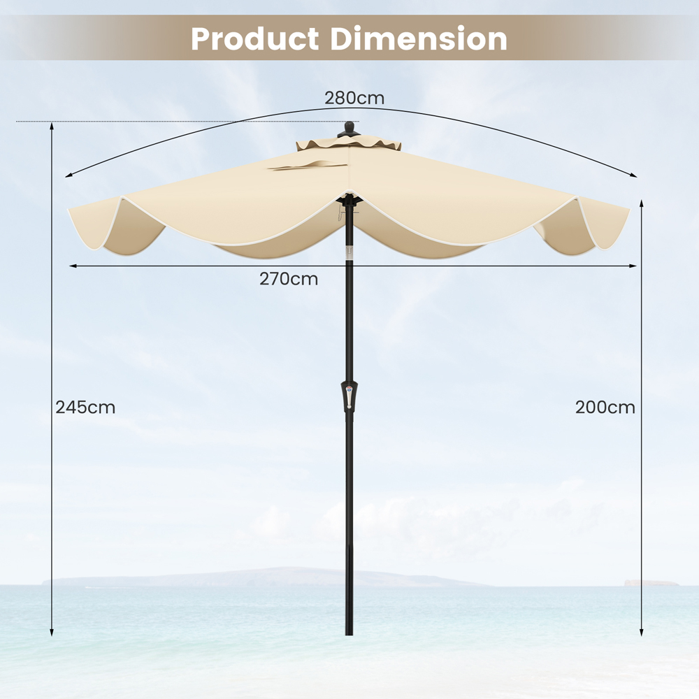Costway Beige Patio Umbrella with Crank Handle and Push Button Tilt 2.7m Image 9