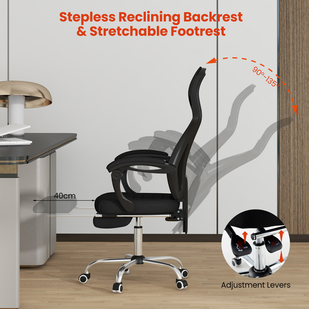 Costway Black Mesh Adjustable Office Chair with Footrest Image 4