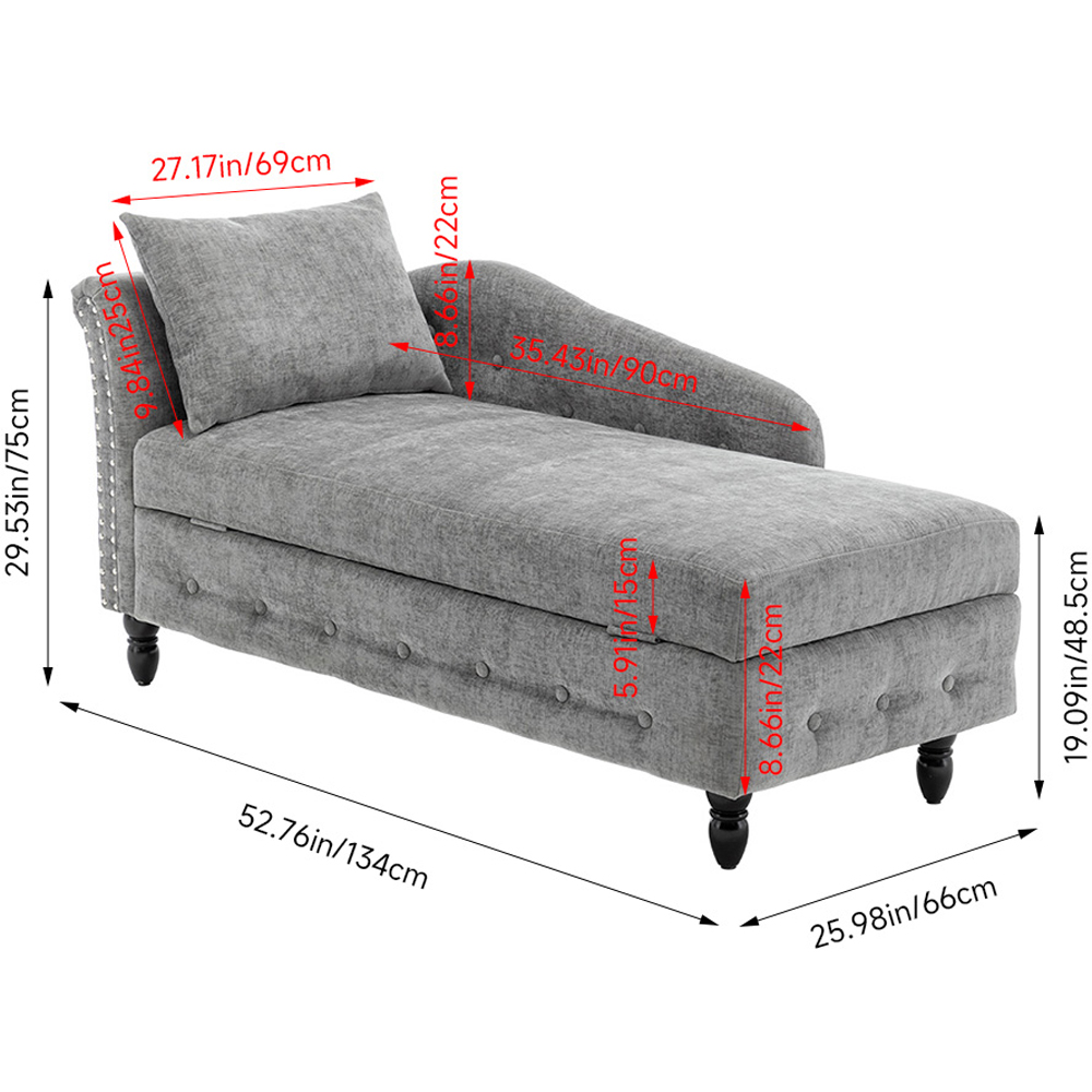 Living and Home Grey Left Hand Chenille Chaise Lounge with Storage Image 9