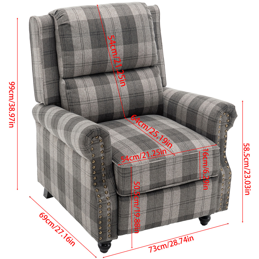 Living and Home Grey Linen Upholstered Recliner Armchair with Footrest and Adjustable Backrest Image 9