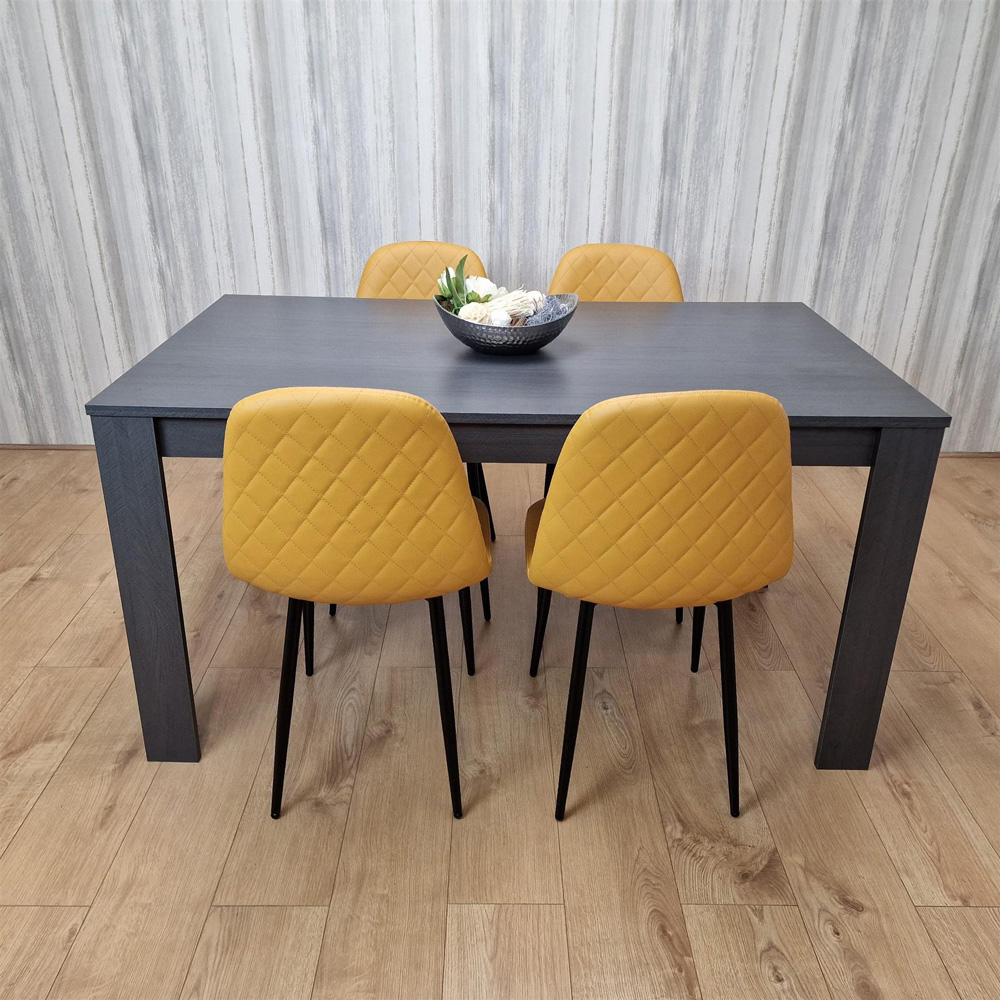 Kosy Koala 4 Seater Faux Leather Gem Pattern Dining Set Dark Grey and Mustard Image 3