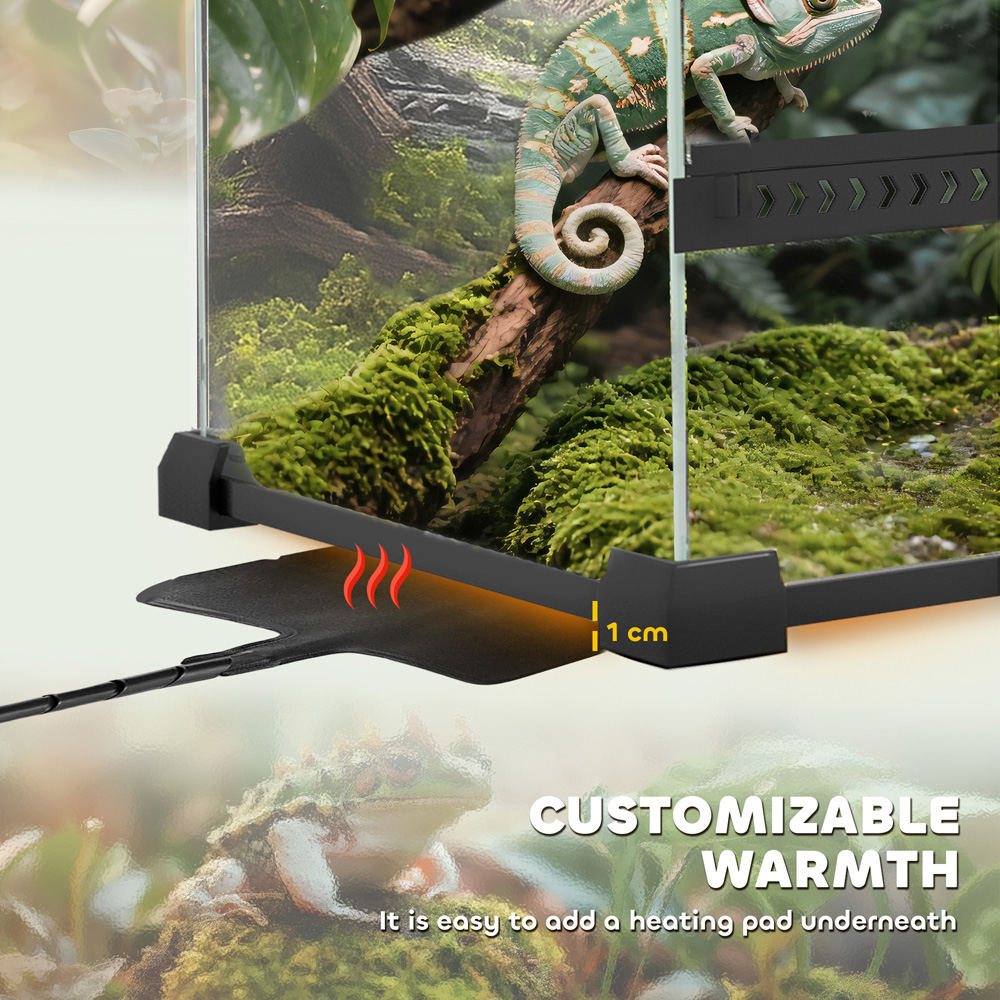 PawHut 48L Glass Black Reptile Vivarium with Stone Background Image 8
